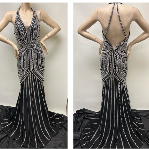 MON CHERI Ellie Wilde Halter neck glass beads formal mermaid long gown - Picture 3 of 14